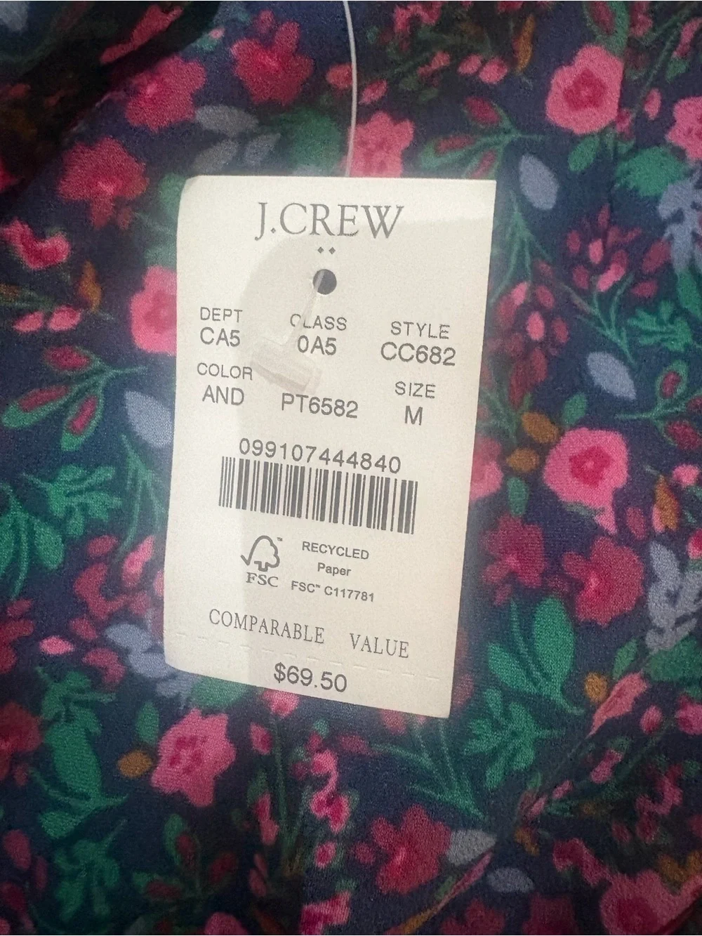 NWT J. Crew Navy Floral A-Line Skirt with Pink & Blue Flowers